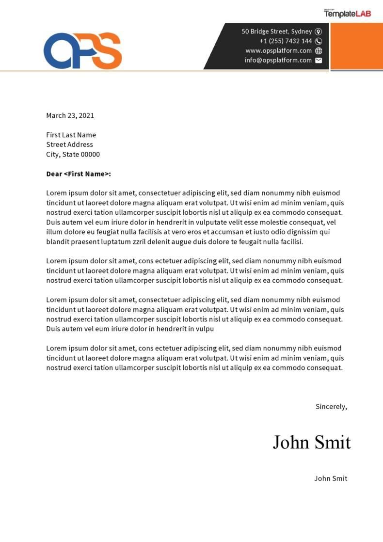Letter on letterhead · print example