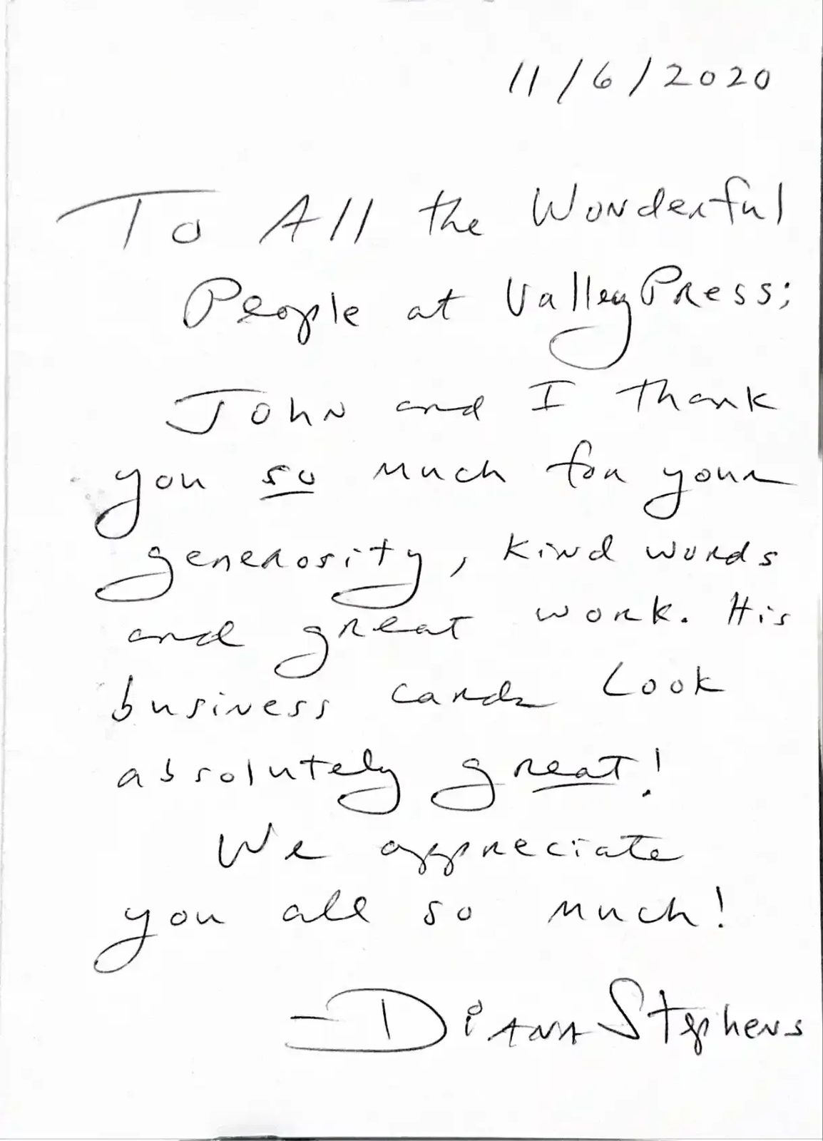 Minimal thank-you card · print example